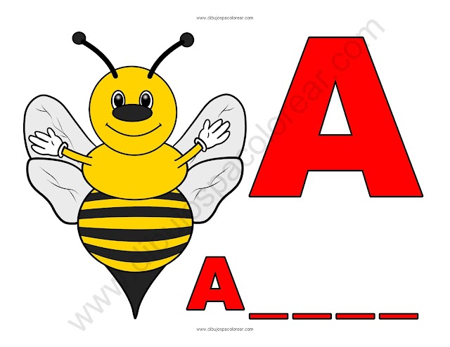 Abeja letra A abecedario dibujo a color y para colorear